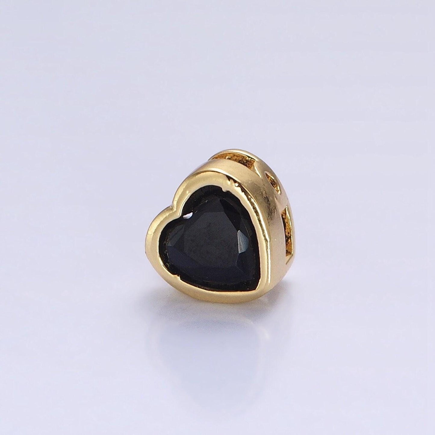 7mm gold plated dainty cz heart spacer bead, gold geometric spacer beads cz, small colorful spacers for bracelet necklace | b-250