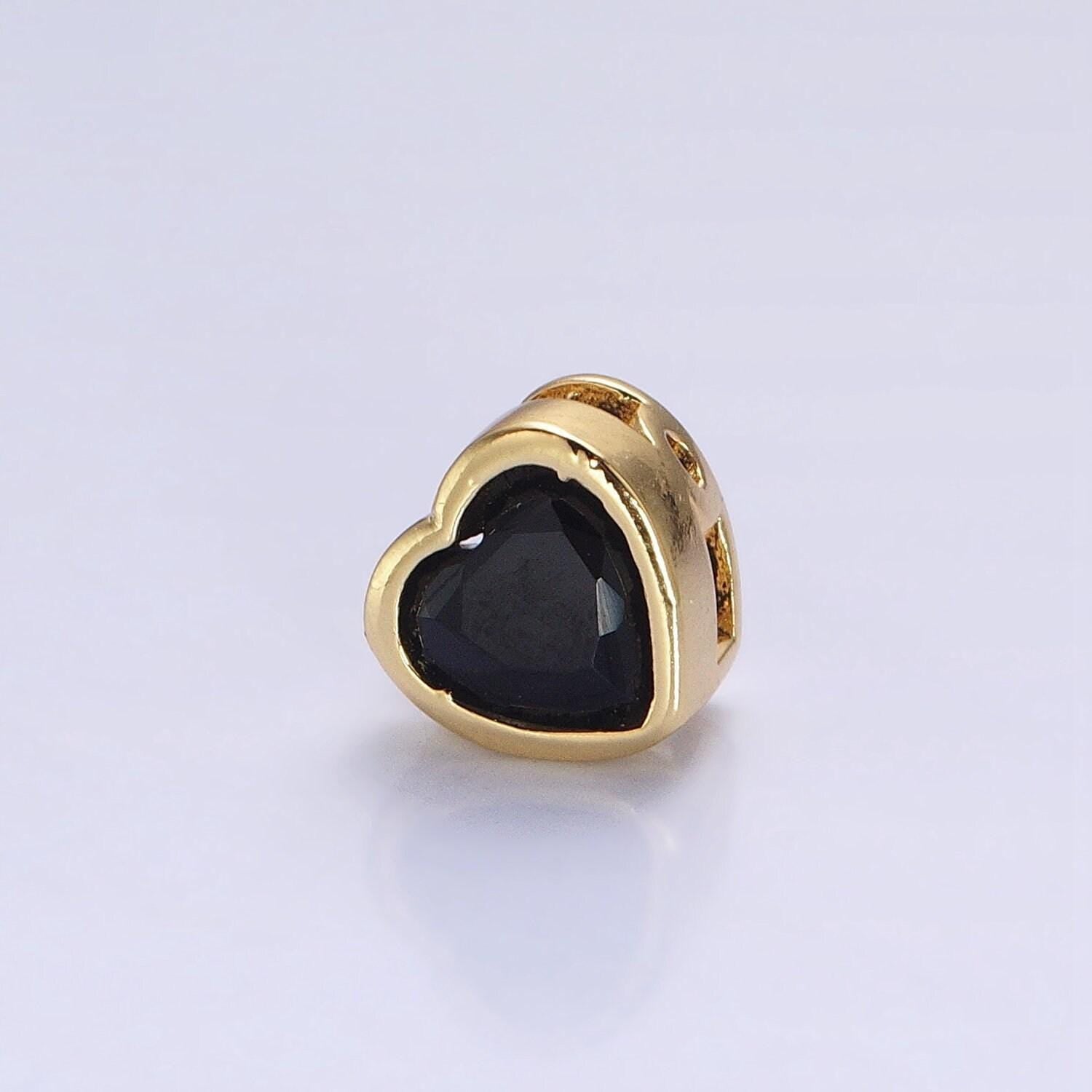 7mm gold plated dainty cz heart spacer bead, gold geometric spacer beads cz, small colorful spacers for bracelet necklace | b-250