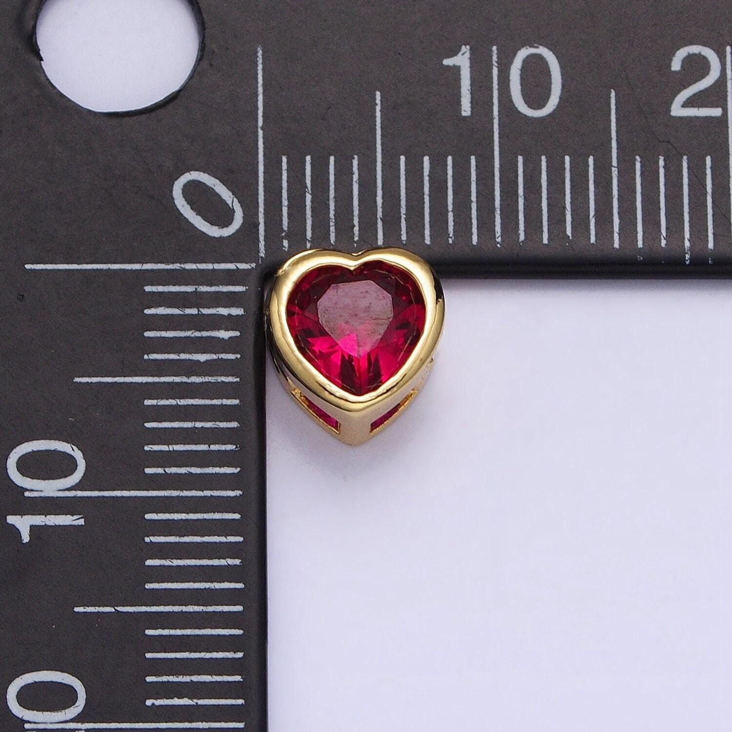 7mm gold plated dainty cz heart spacer bead, gold geometric spacer beads cz, small colorful spacers for bracelet necklace | b-250