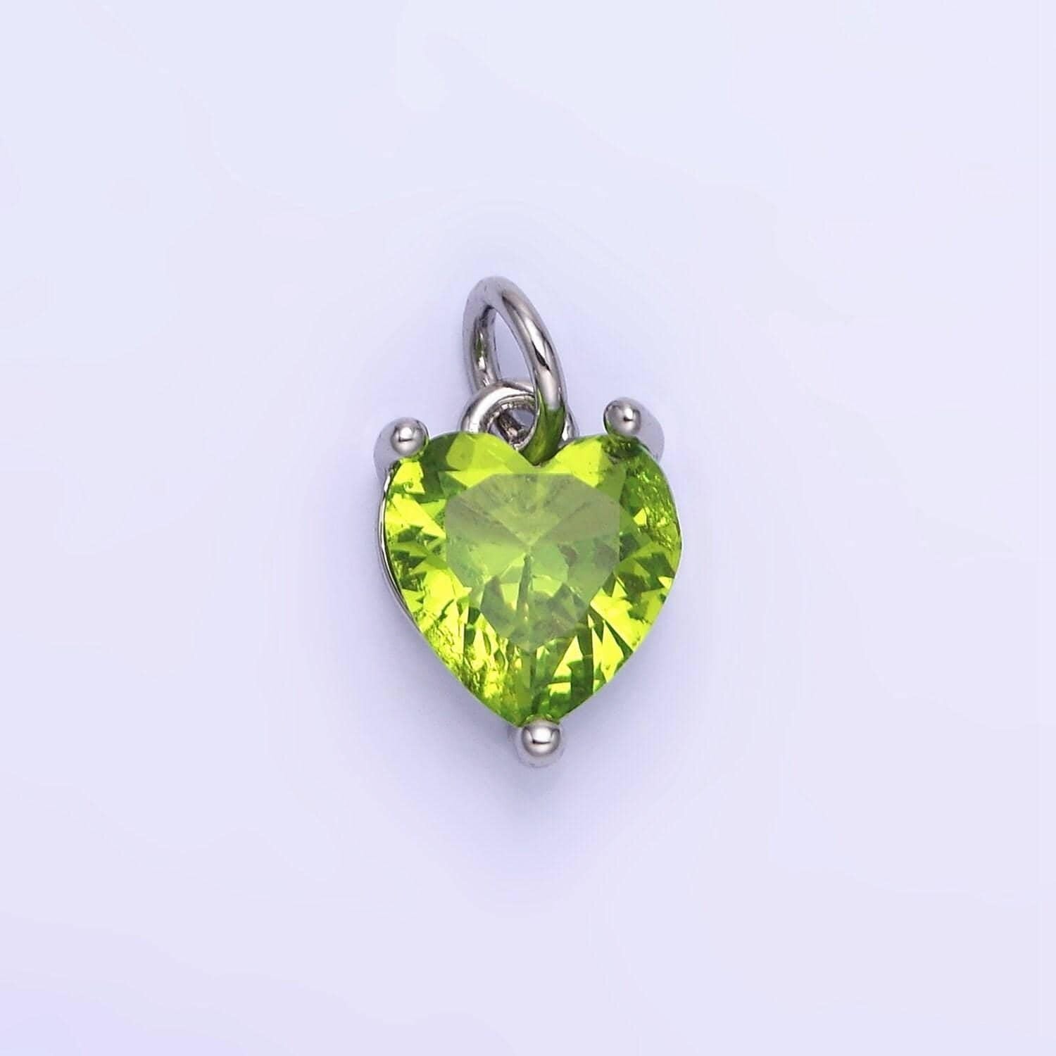 14k gold filled 8mm cz cubic zirconia heart charm in gold & silver | w566 - w581