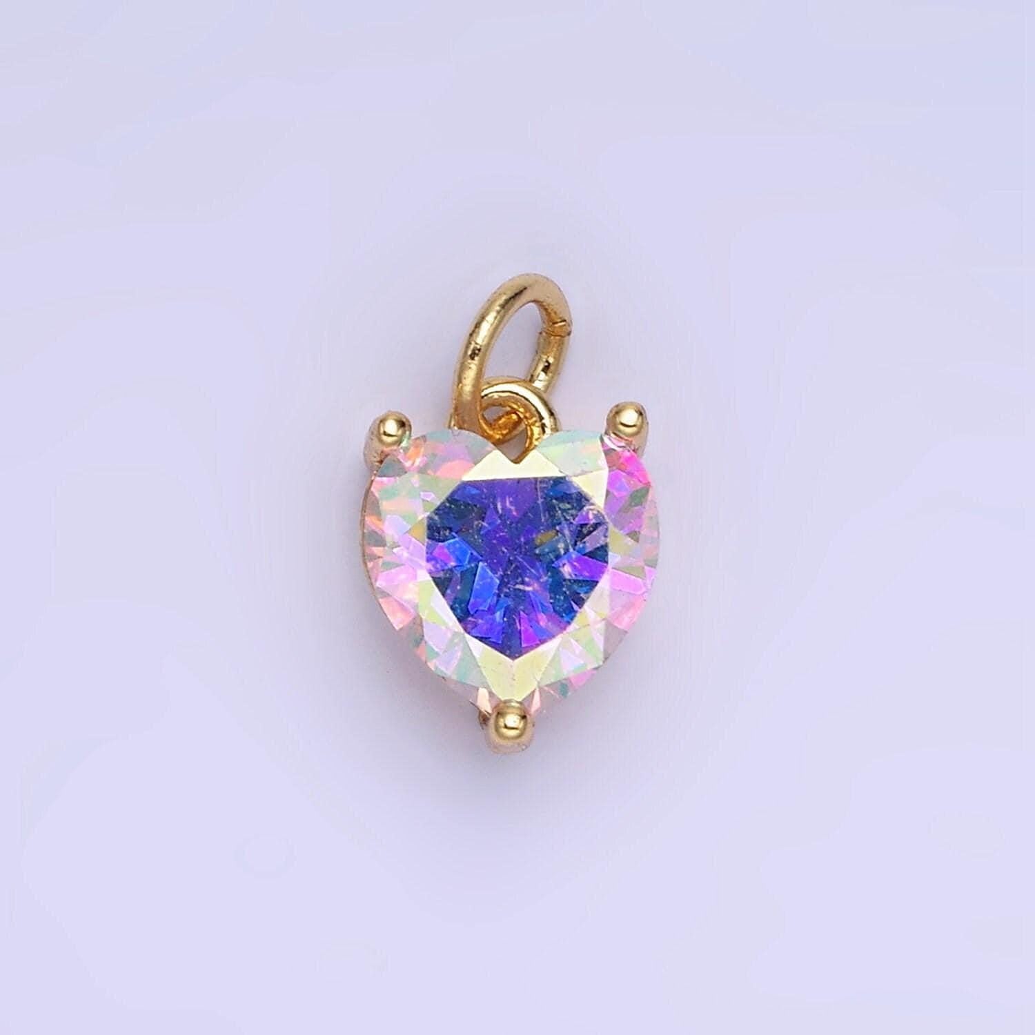14k gold filled 8mm cz cubic zirconia heart charm in gold & silver | w566 - w581