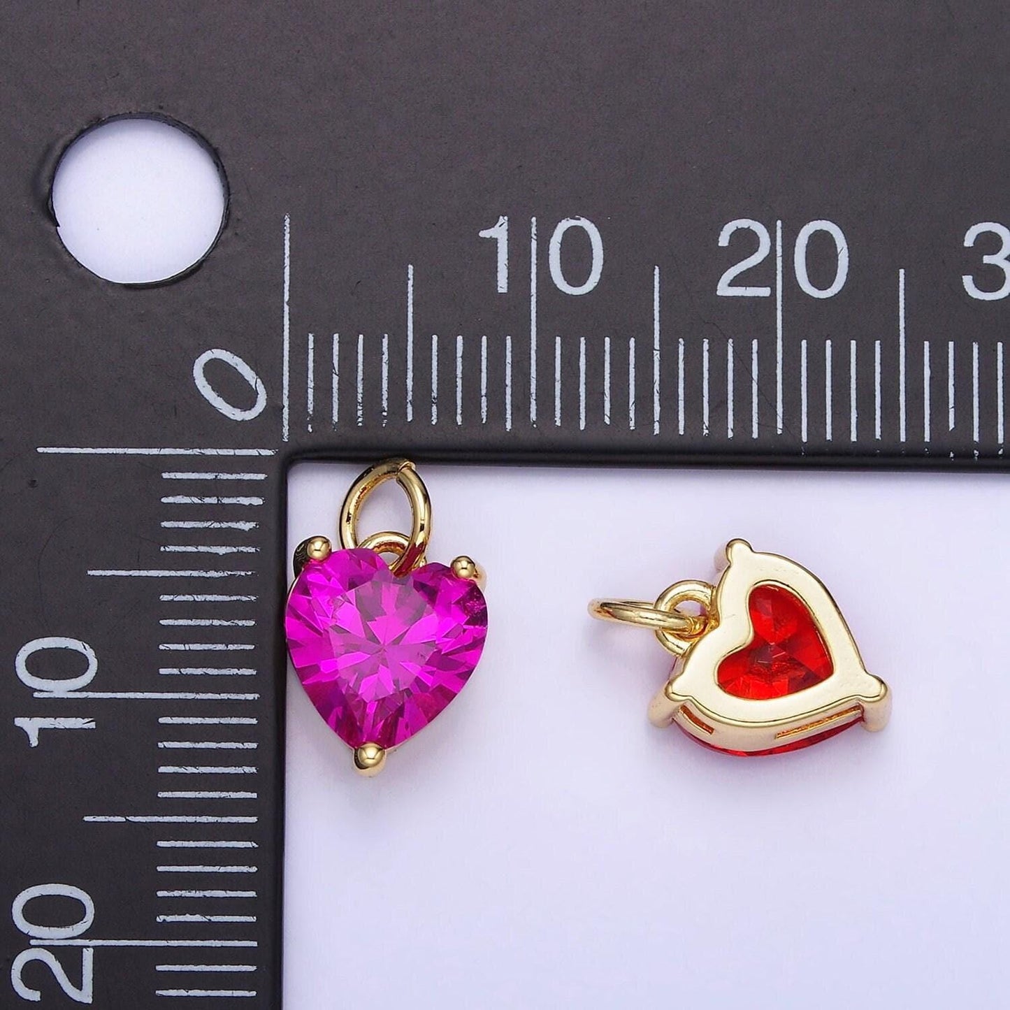 14k gold filled 8mm cz cubic zirconia heart charm in gold & silver | w566 - w581