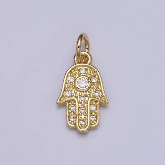 Tiny hamsa hand charm cubic hand pendant gold plated for earring bracelet necklace component ac-201