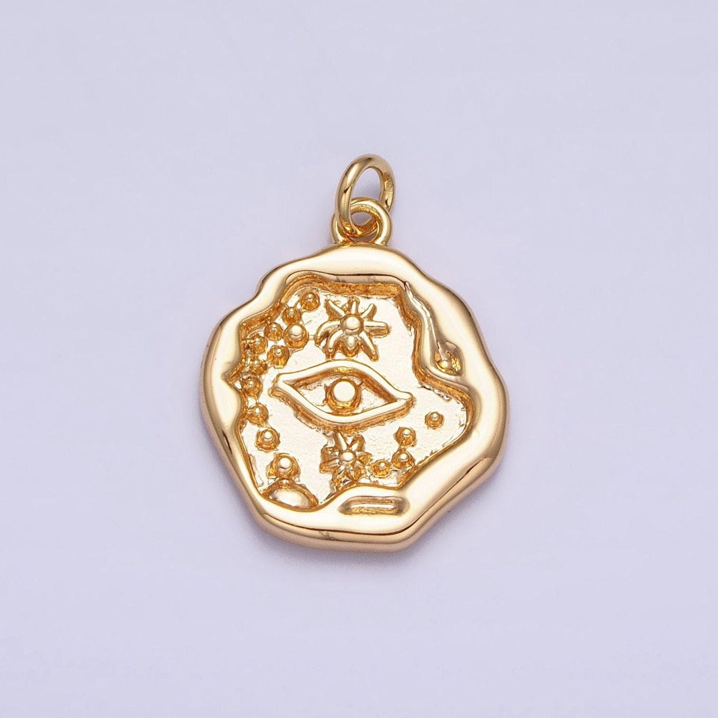 Gold sun charm, gold evil eye pendant, abstract charm sun pendant, sunshine charm, bohemian jewelry ac1249