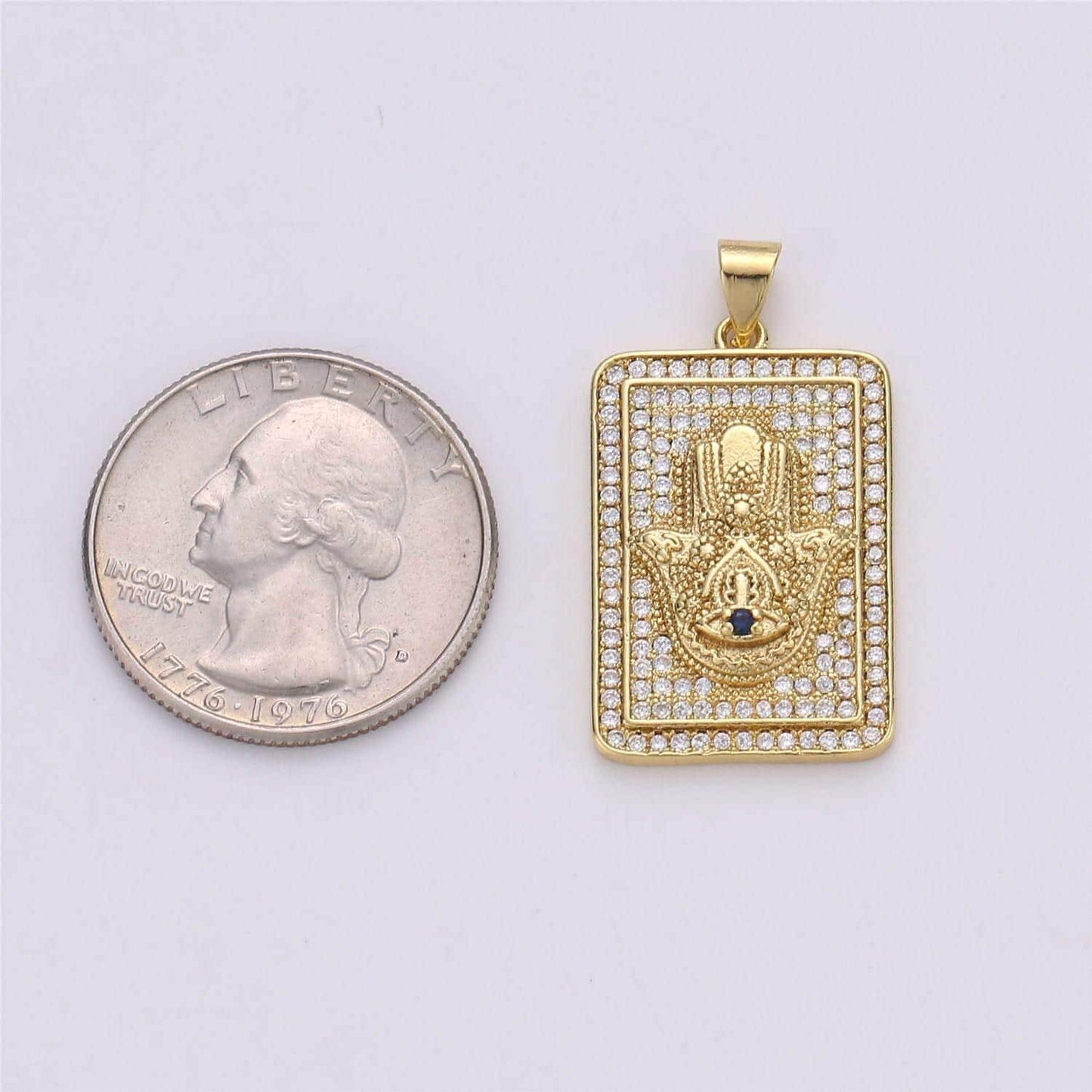 14k gold filled hamsa hand charm with micro pave square tag cz pendant for protection amulet necklace component i-615