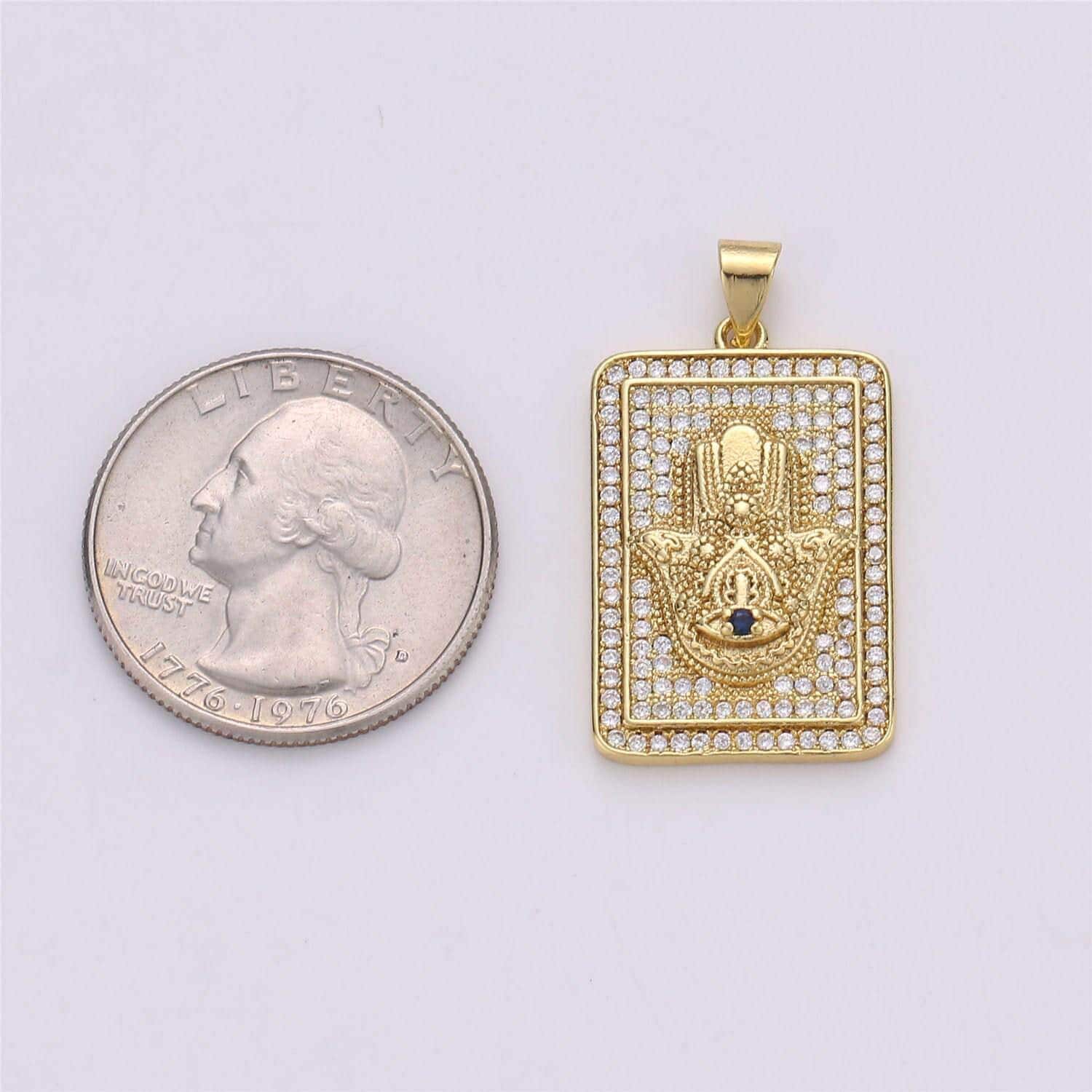 14k gold filled hamsa hand charm with micro pave square tag cz pendant for protection amulet necklace component i-615