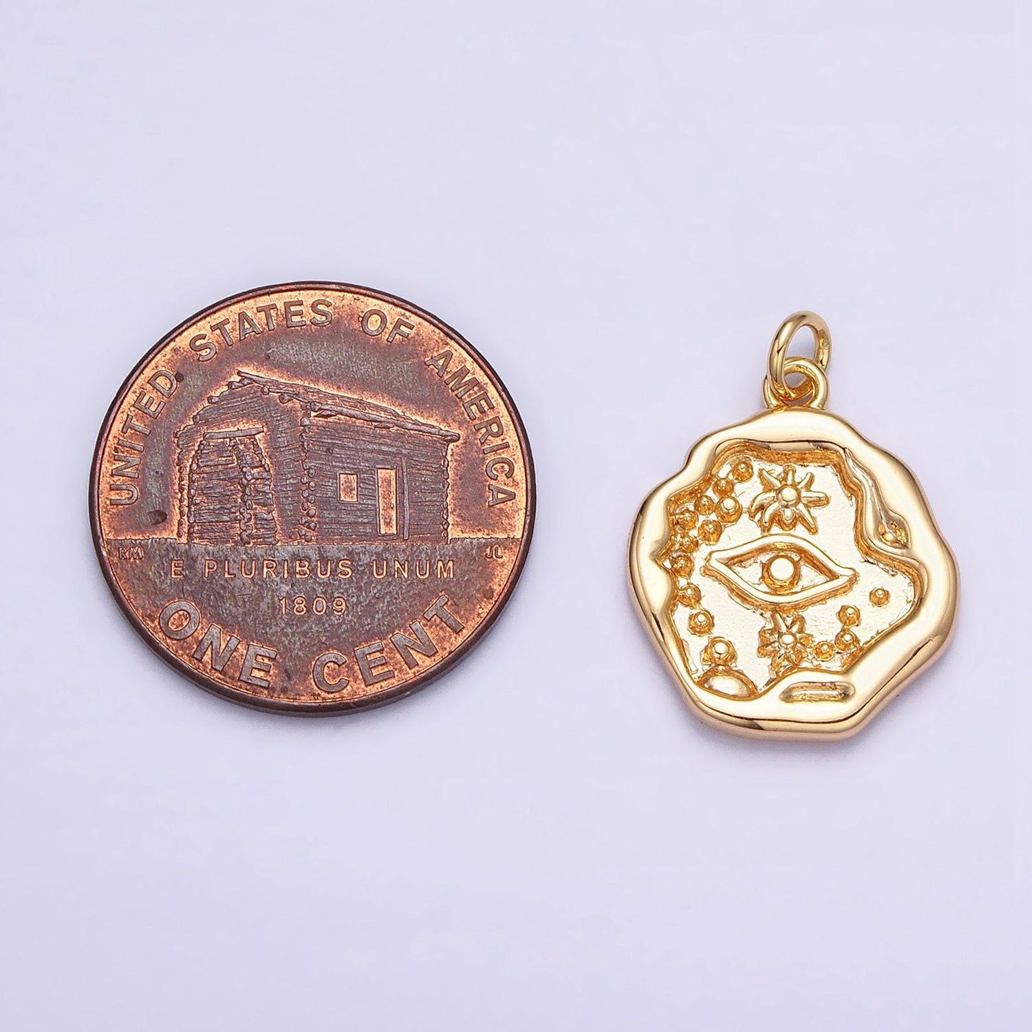 Gold sun charm, gold evil eye pendant, abstract charm sun pendant, sunshine charm, bohemian jewelry ac1249