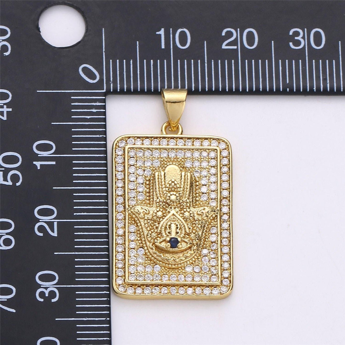 14k gold filled hamsa hand charm with micro pave square tag cz pendant for protection amulet necklace component i-615
