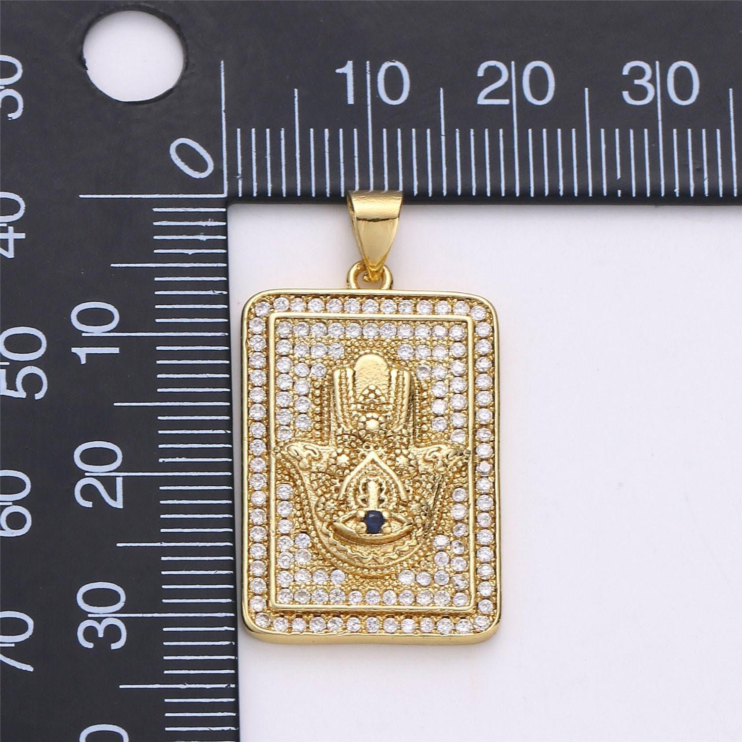 14k gold filled hamsa hand charm with micro pave square tag cz pendant for protection amulet necklace component i-615