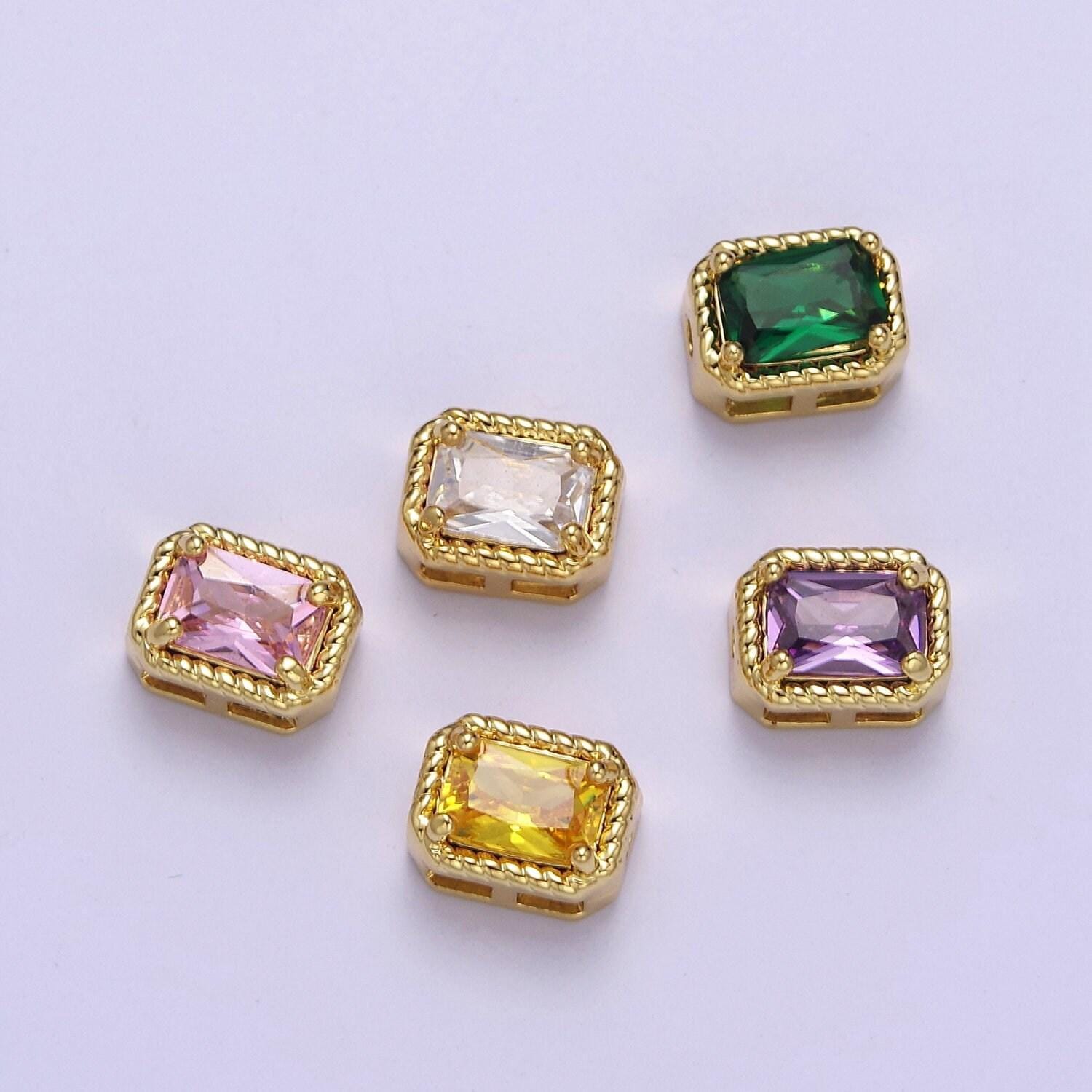 24k gold filled rectangle bead spacer cz micro pave square spacer bead connector charm bracelet necklace for diy jewelry making supply b-239