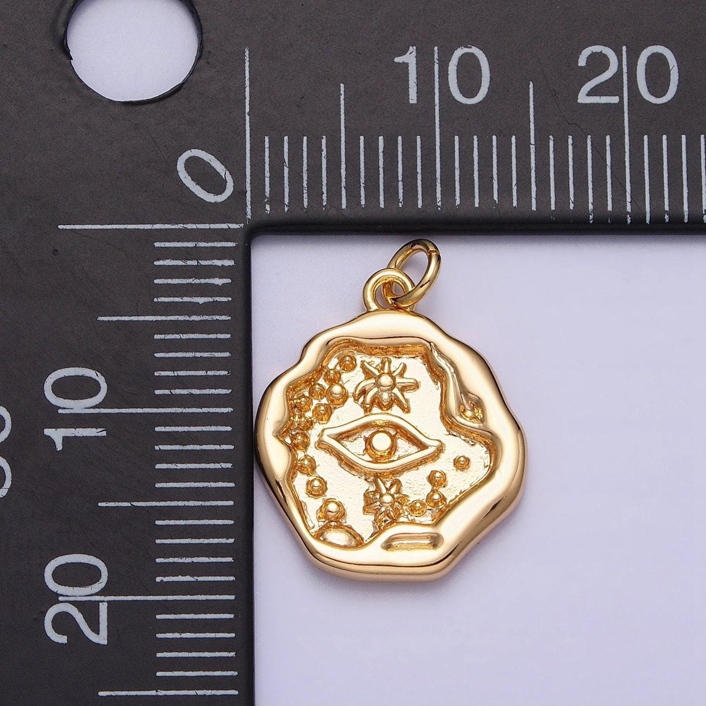 Gold sun charm, gold evil eye pendant, abstract charm sun pendant, sunshine charm, bohemian jewelry ac1249