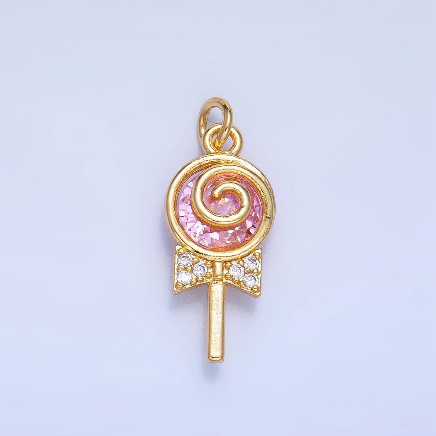Dainty gold filled lollipop colorful pink clear yellow green sugar swirl cz candy charm food pendant | w092