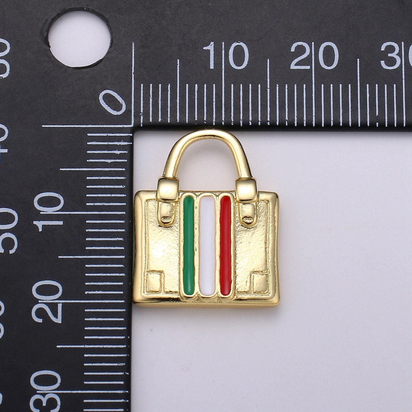 1x 14k gold suitcase charm, luggage charm dainty charm, travel charm adventure designer inspired france italy flag charm 1860