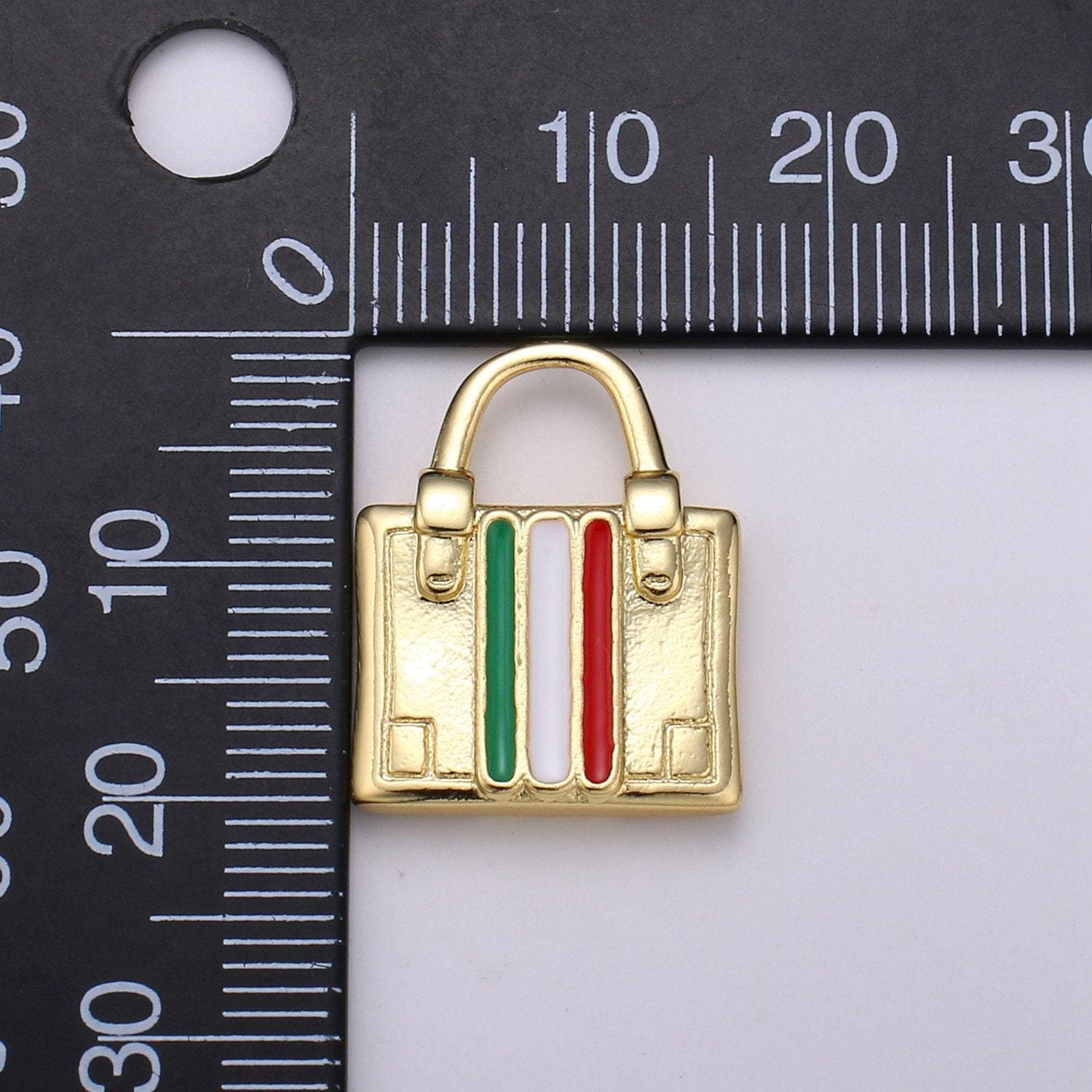 1x 14k gold suitcase charm, luggage charm dainty charm, travel charm adventure designer inspired france italy flag charm 1860