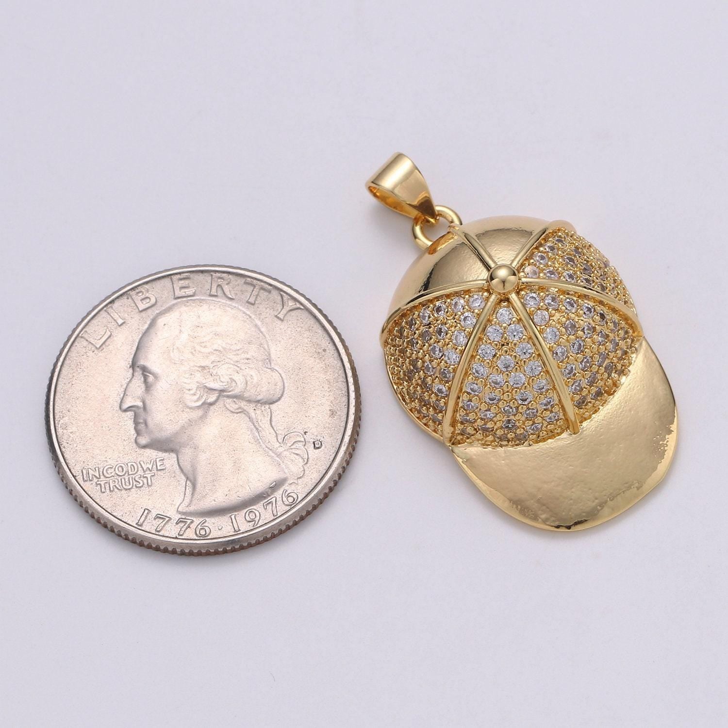 Cz micro pave baseball cap shape pendant necklace charm, cubic zirconia gold filled charm, hip hop men necklace charm pendant j-139