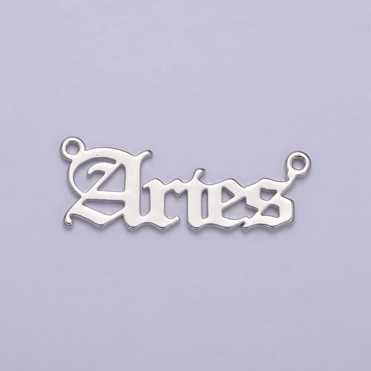 Silver old english font astrology zodiac charms connector for necklace bracelet link, personalized jewelry wholesale a1421-a1426