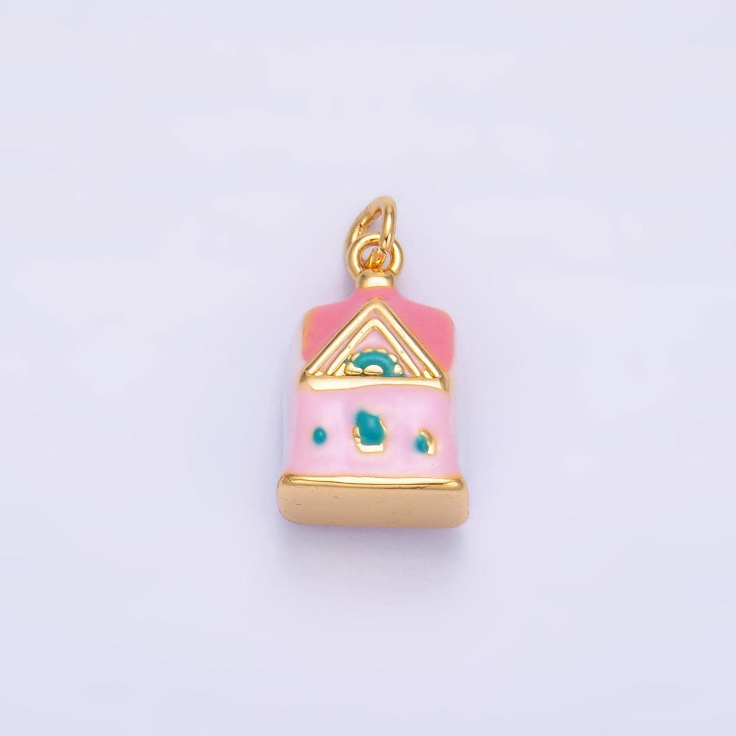 Mini gold doll house charm cute pink house charm for necklace or bracelet 3d home pendant w251