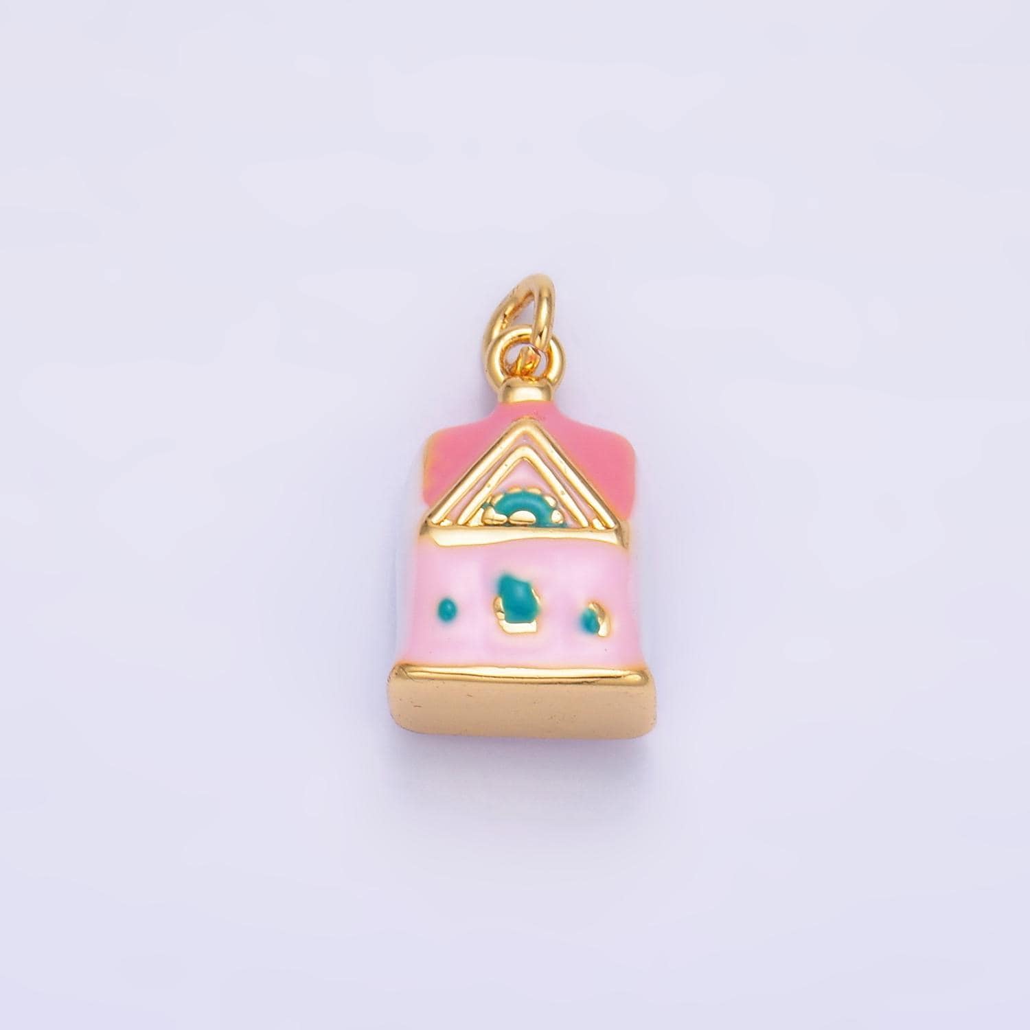 Mini gold doll house charm cute pink house charm for necklace or bracelet 3d home pendant w251