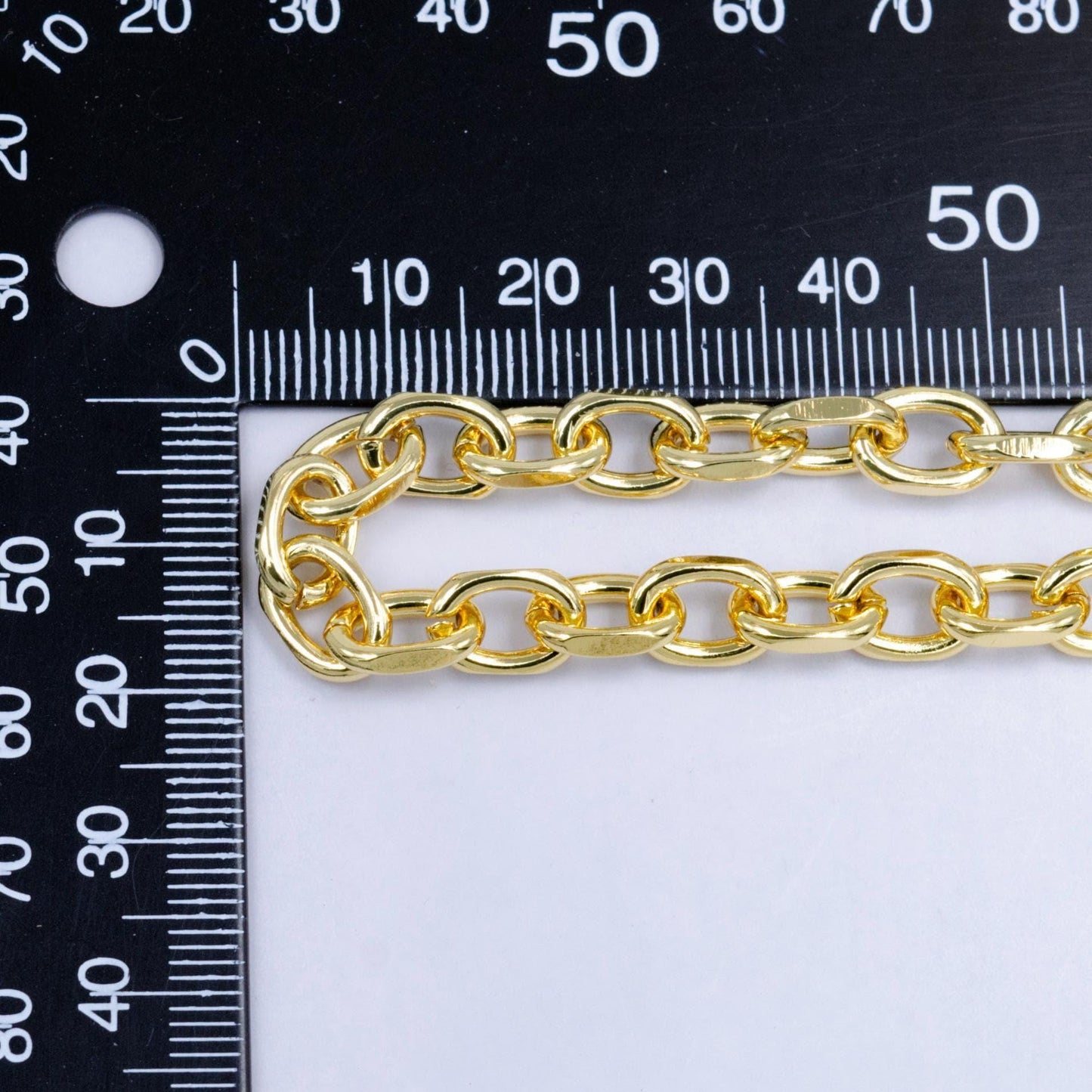 24k gold paperclip chain by yard, oval cable chain by foot,wholesale bulk roll chain for jewelry making, size 10.5mm x 7.1mm x 1.8mm
