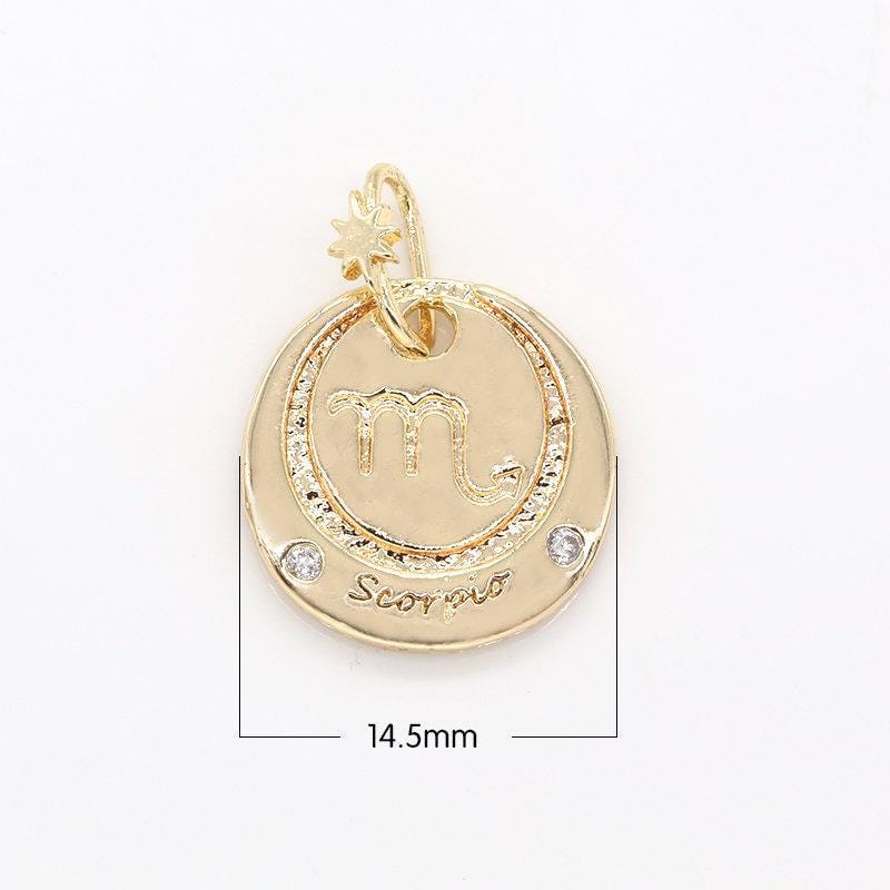 Dainty gold scorpio charm round disc pendant zodiac medallion charm scorpion astrology sign october november birthday gift -446