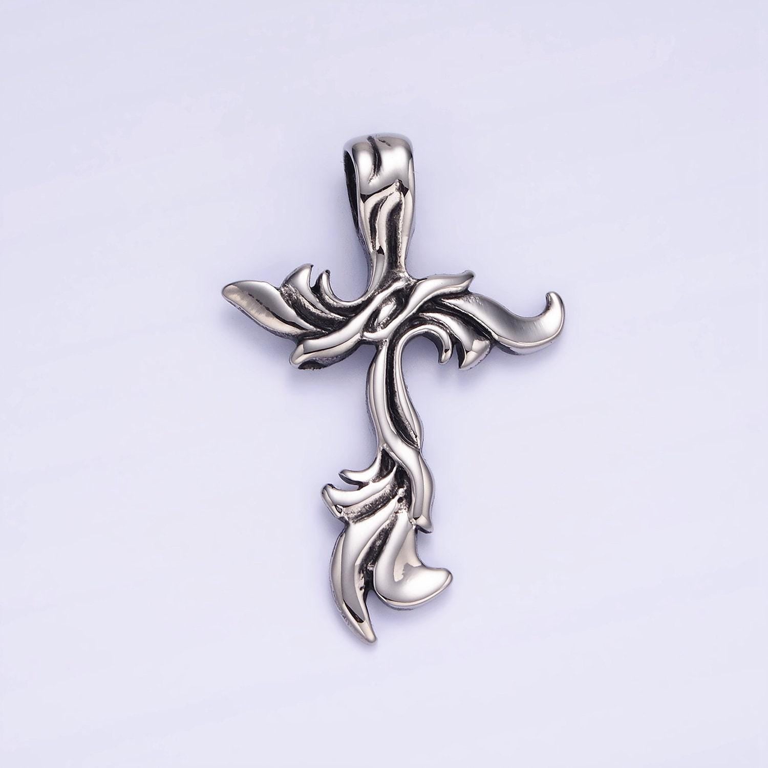 Stainless steel 48mm cross flame fire pendant | p1408