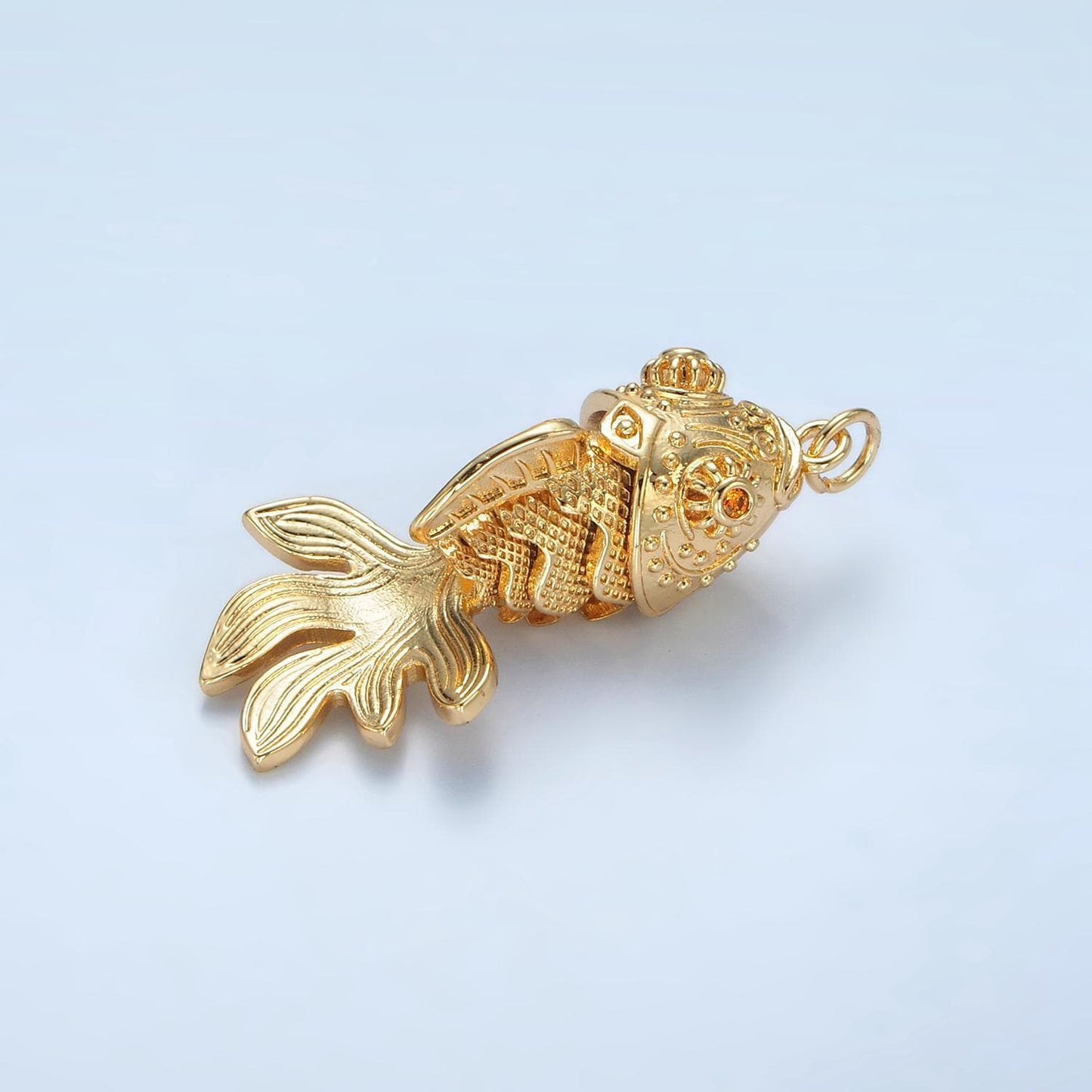 Gold fish scale-textured minimalist charm in 24k gold filled animal pendant | e047