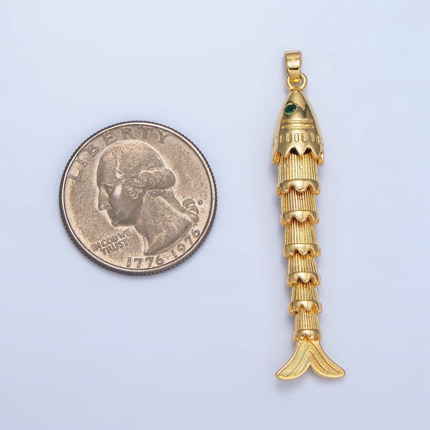 Long 3d movable fish 24k gold filled pendant articulated sardine fish charm for necklace fish lover gift aa965