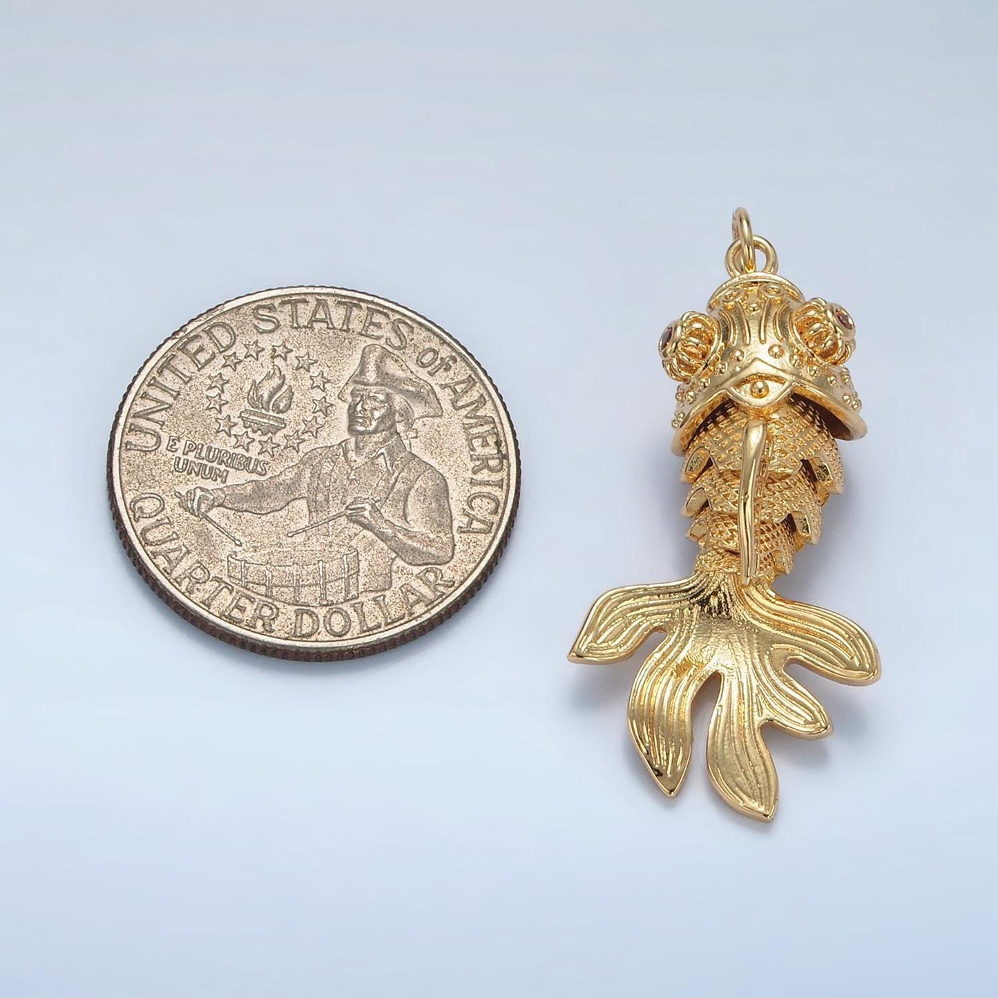 Gold fish scale-textured minimalist charm in 24k gold filled animal pendant | e047