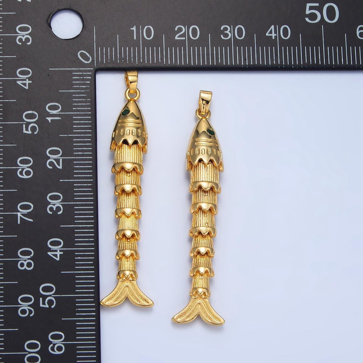 Long 3d movable fish 24k gold filled pendant articulated sardine fish charm for necklace fish lover gift aa965