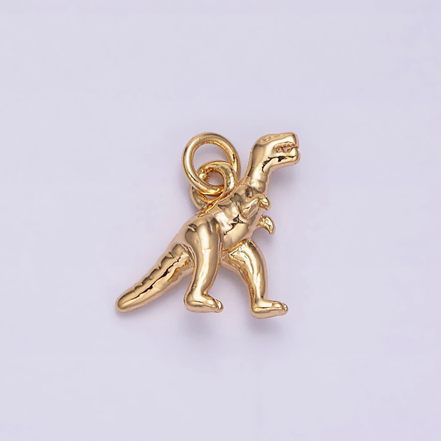 16k gold filled mini t-rex dinosaurs add-on charm in gold & silver 3d dino pendant add on charm for bracelet necklace | ac1125 ac1126