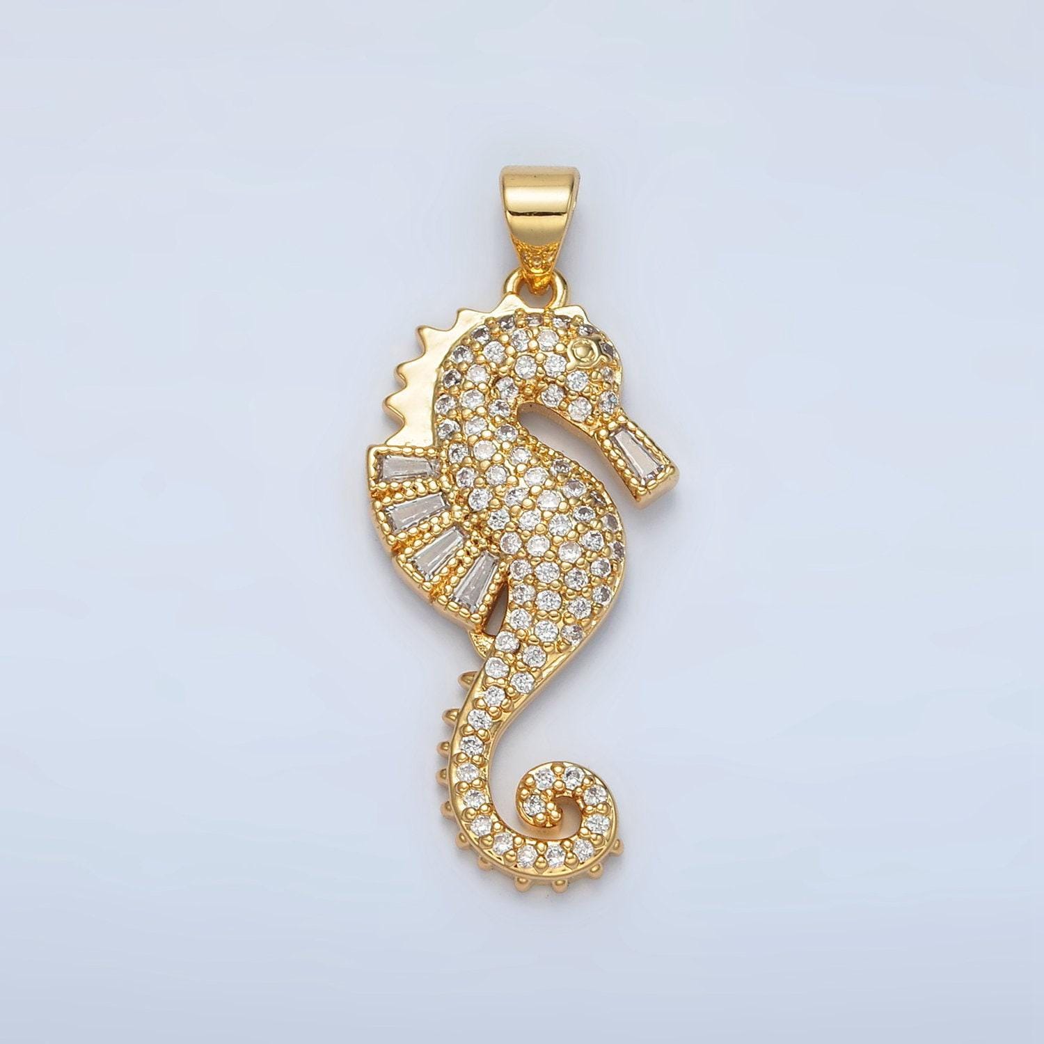 Gold filled sea horse pendant micro pave cz seahorse charm, animal under the sea pendant | i-283