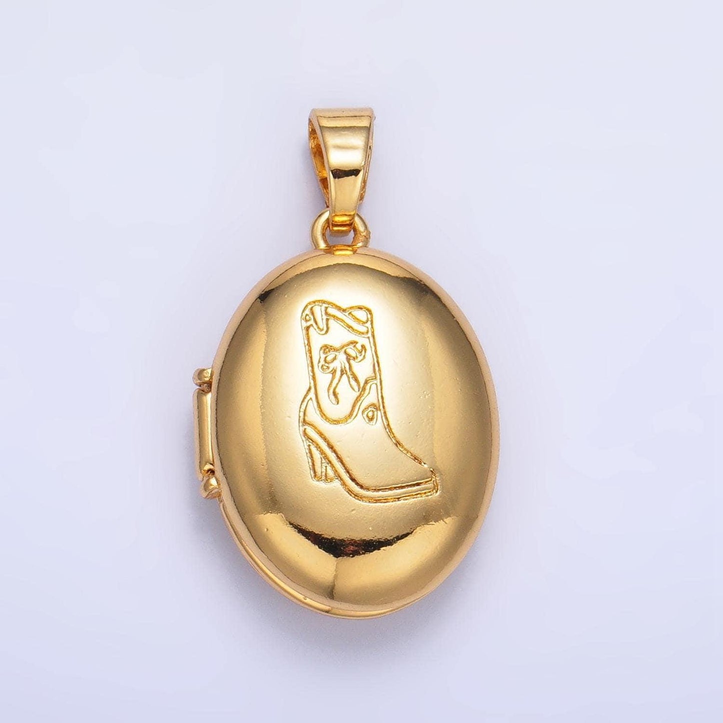 24k gold filled oval locket cowboy boot engrave pendant for necklace western locket jewelry making supply aa1016
