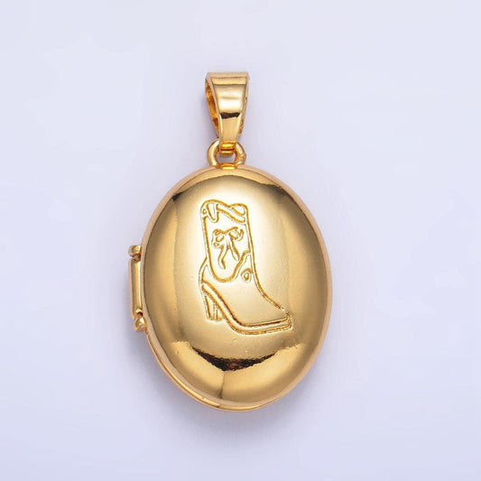 24k gold filled oval locket cowboy boot engrave pendant for necklace western locket jewelry making supply aa1016