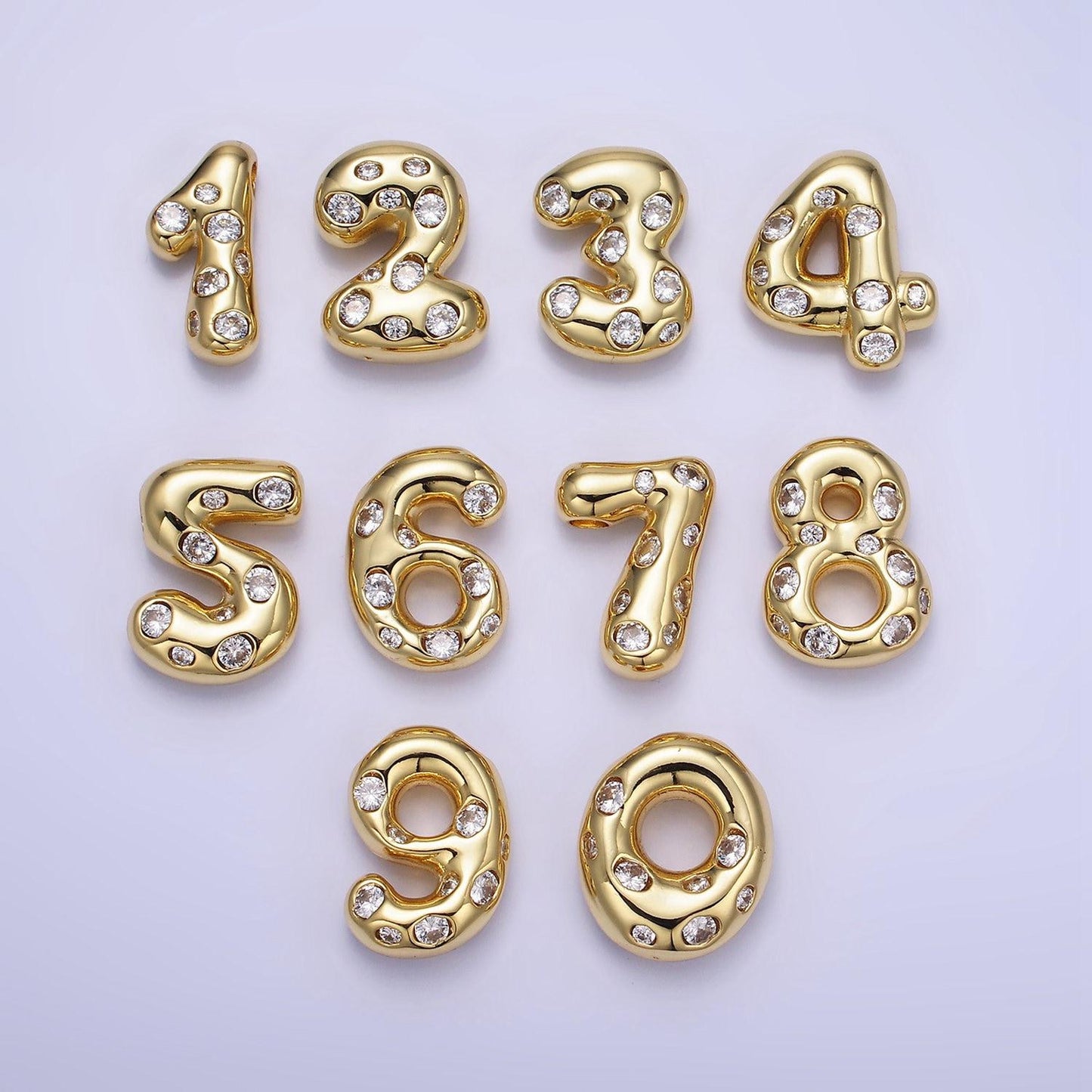 Balloon number necklace charm bubble pave number pendant 3d gold digit charm personalize lucky number bubble necklace supply ag775