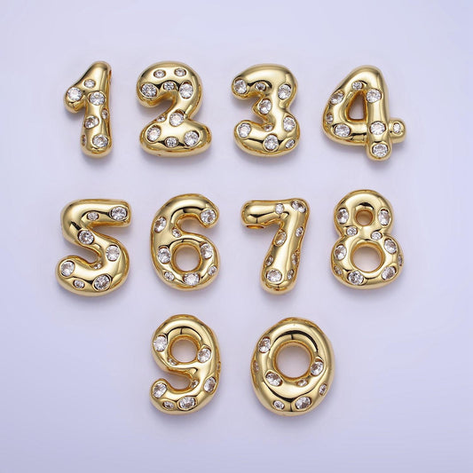 Balloon number necklace charm bubble pave number pendant 3d gold digit charm personalize lucky number bubble necklace supply ag775