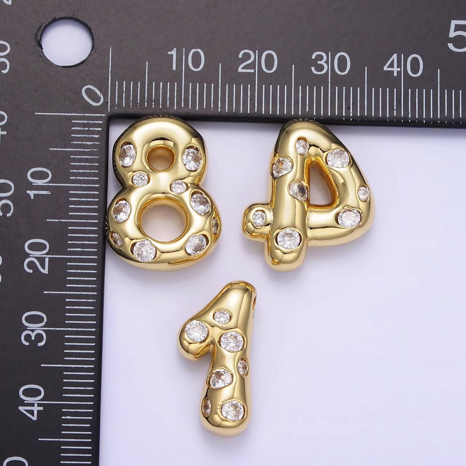 Balloon number necklace charm bubble pave number pendant 3d gold digit charm personalize lucky number bubble necklace supply ag775