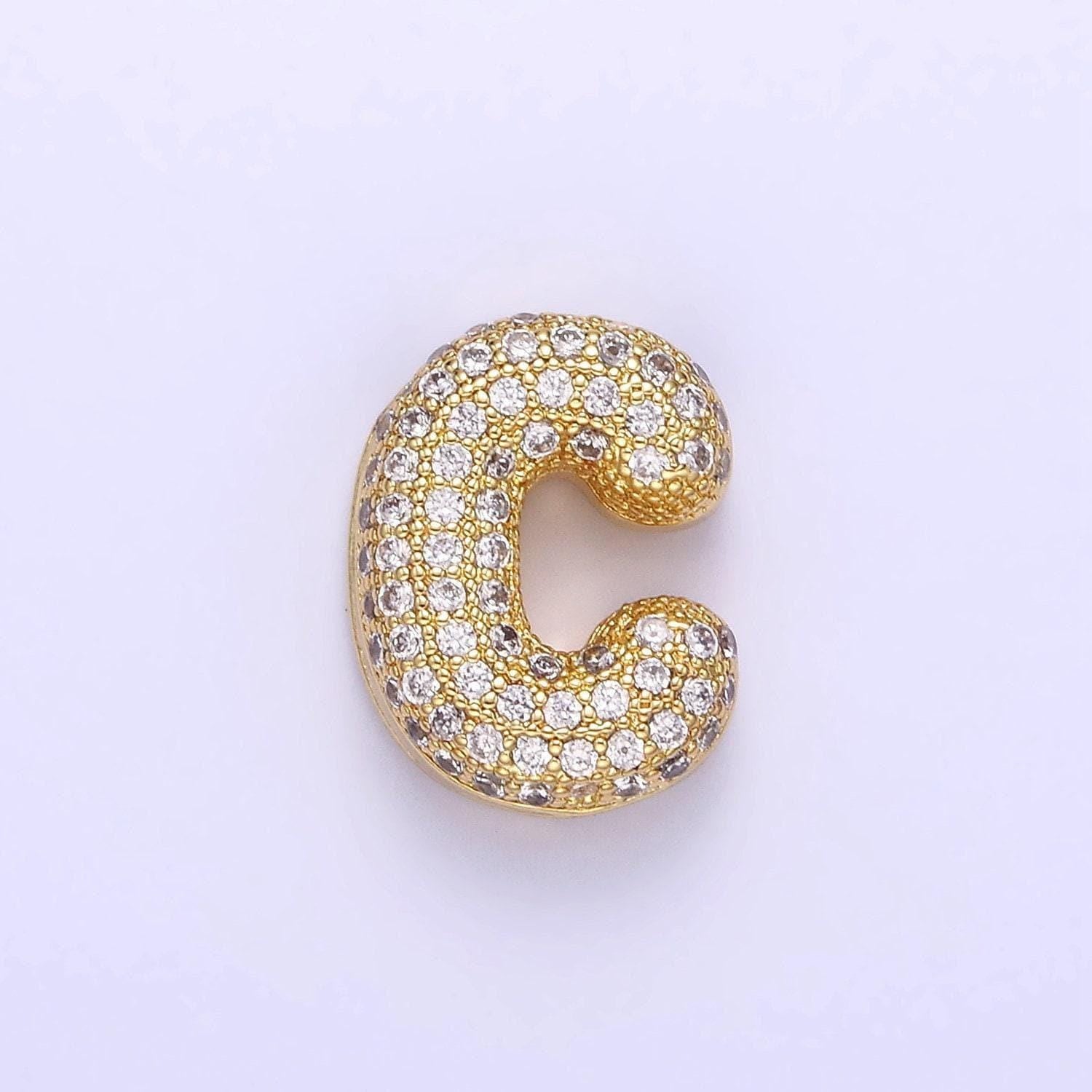 Dainty balloon letter necklace pendant cz bubble micro pave initial pendant 3d gold letter necklace charm personalized jewelry a1171