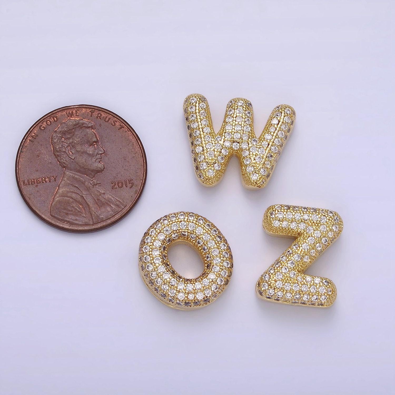 Dainty balloon letter necklace pendant cz bubble micro pave initial pendant 3d gold letter necklace charm personalized jewelry a1171