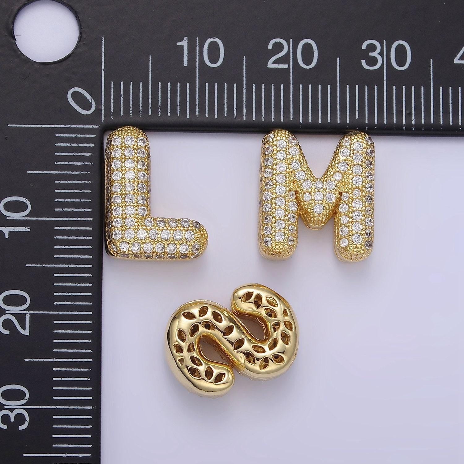 Dainty balloon letter necklace pendant cz bubble micro pave initial pendant 3d gold letter necklace charm personalized jewelry a1171