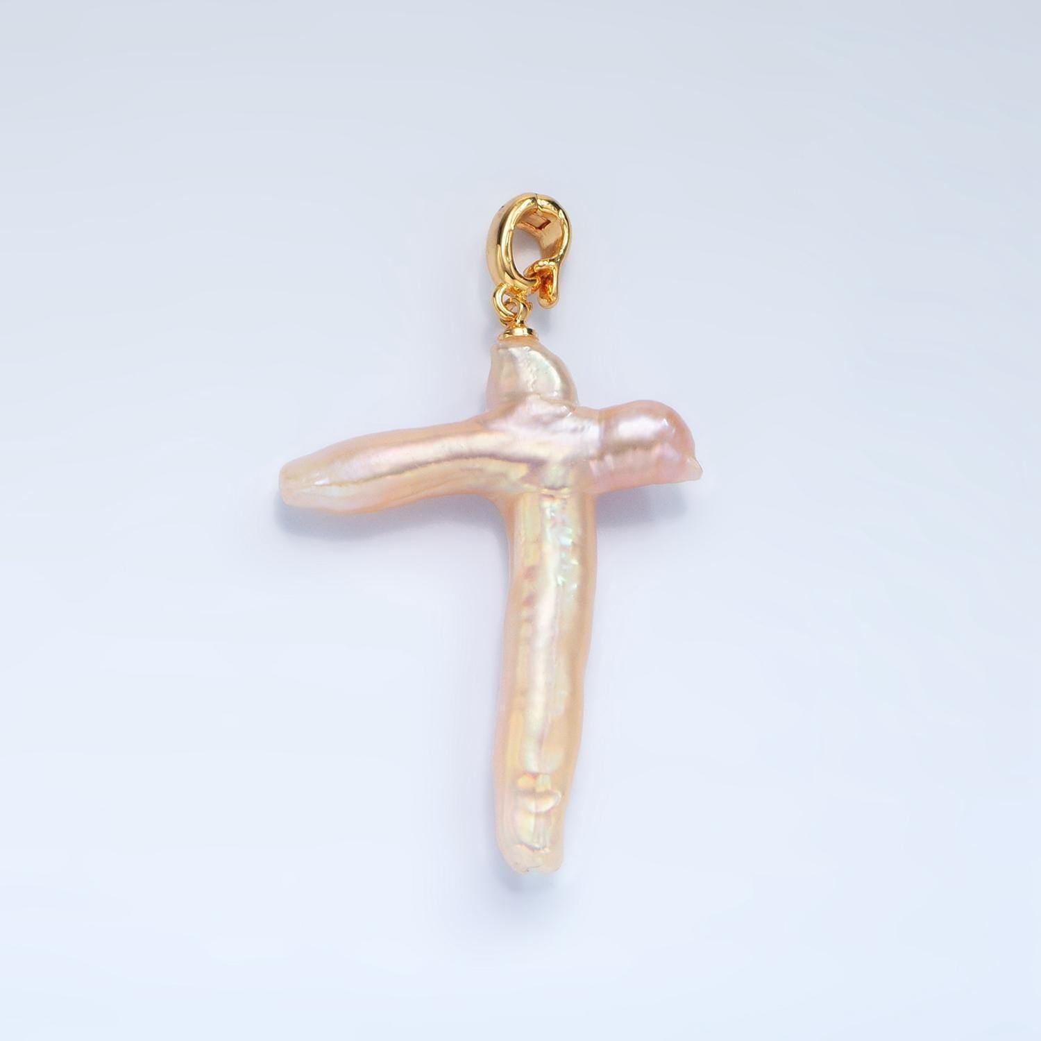 Dainty cross pearls charm gold mauve baroque freshwater pearls for necklace bracelet earring religious jewelry making minimalist p1762