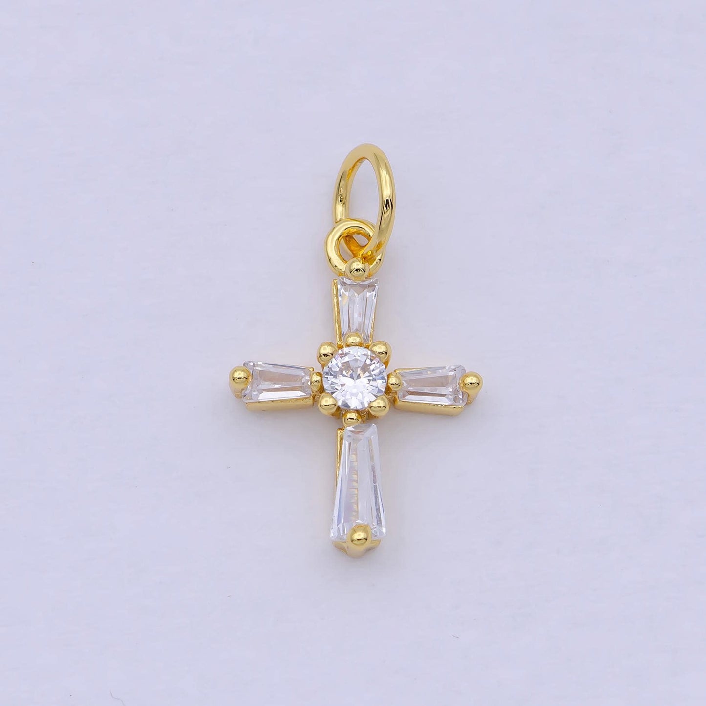 Mini gold filled cross charm baguette cz cross charm for bracelet earring necklace w-188