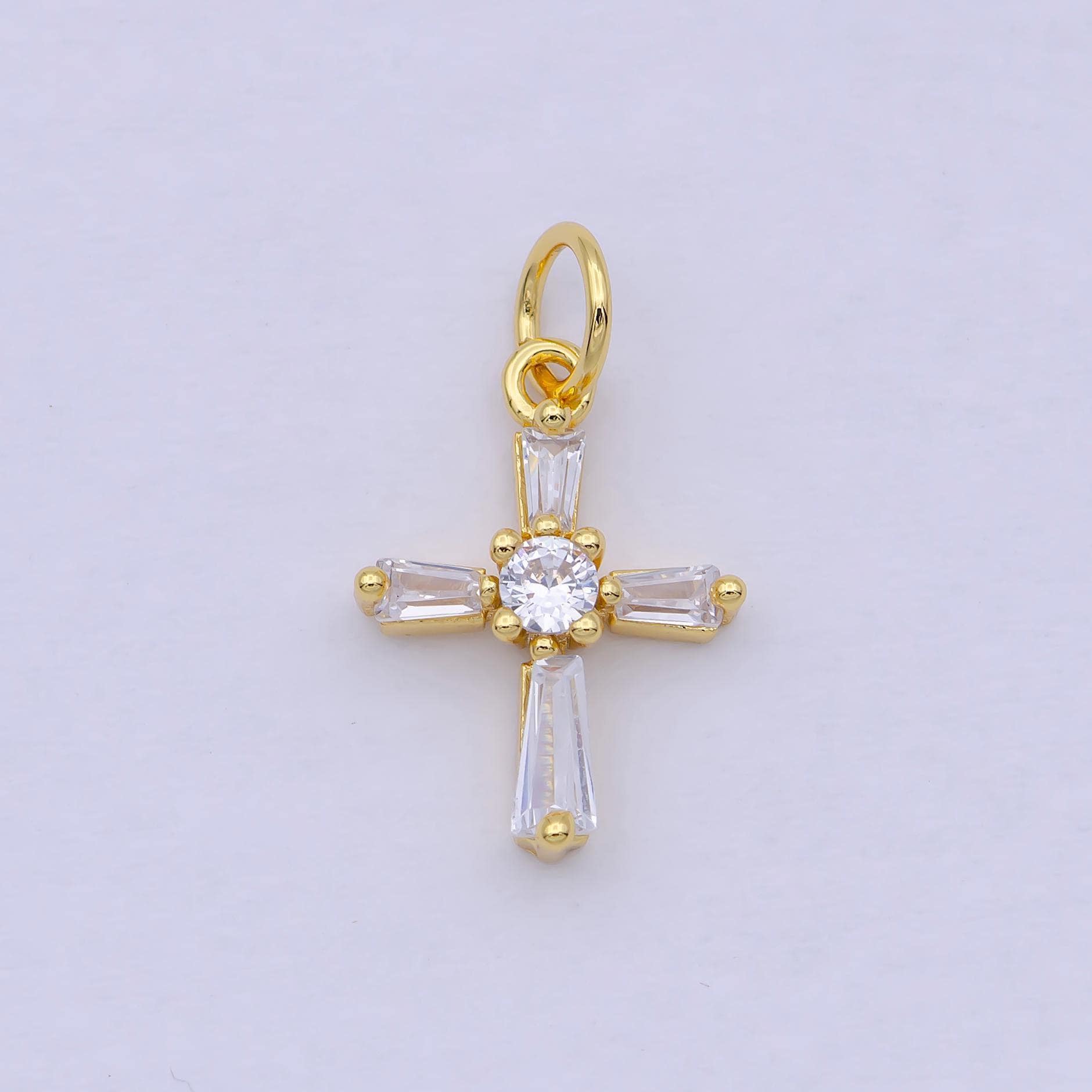 Mini gold filled cross charm baguette cz cross charm for bracelet earring necklace w-188