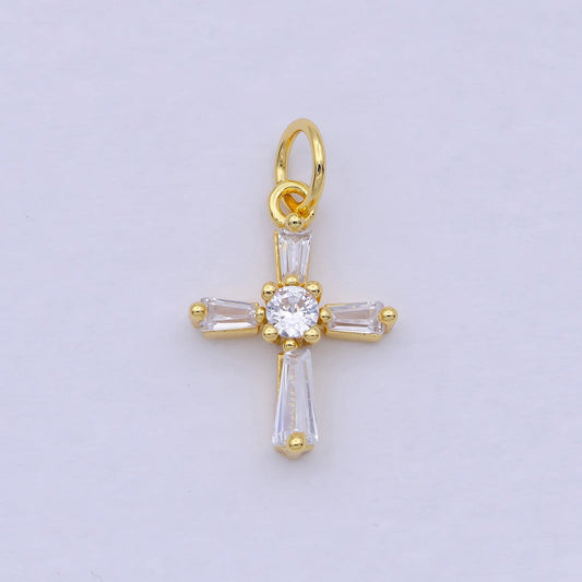 Mini gold filled cross charm baguette cz cross charm for bracelet earring necklace w-188