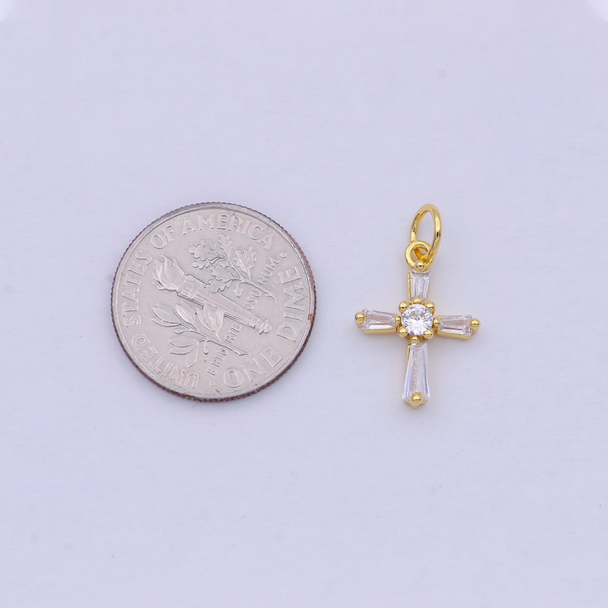 Mini gold filled cross charm baguette cz cross charm for bracelet earring necklace w-188