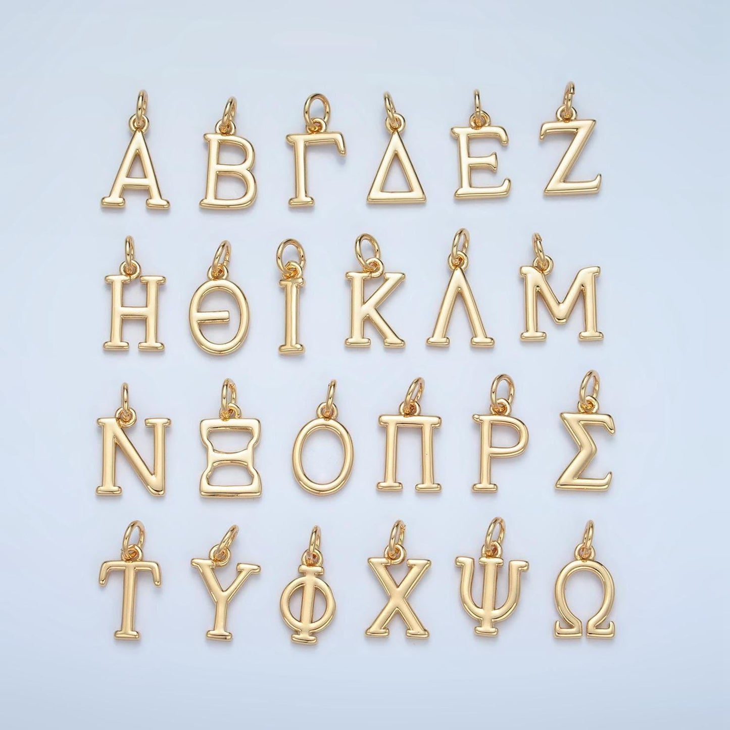Dainty 18k gold filled greek alphabet personalized charm in gold & silver | a1271
