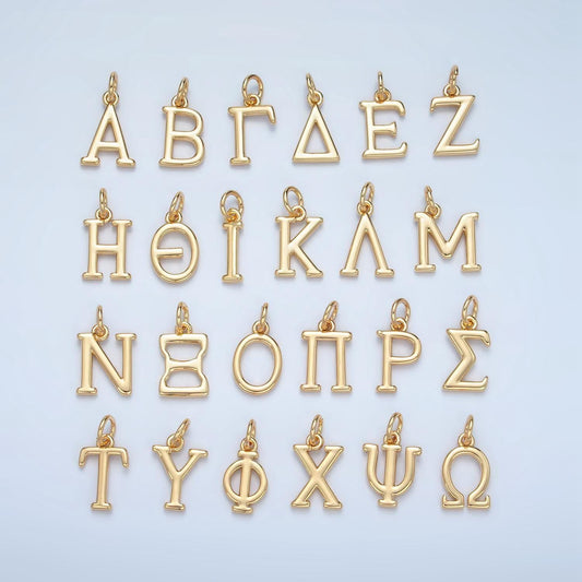 Dainty 18k gold filled greek alphabet personalized charm in gold & silver | a1271