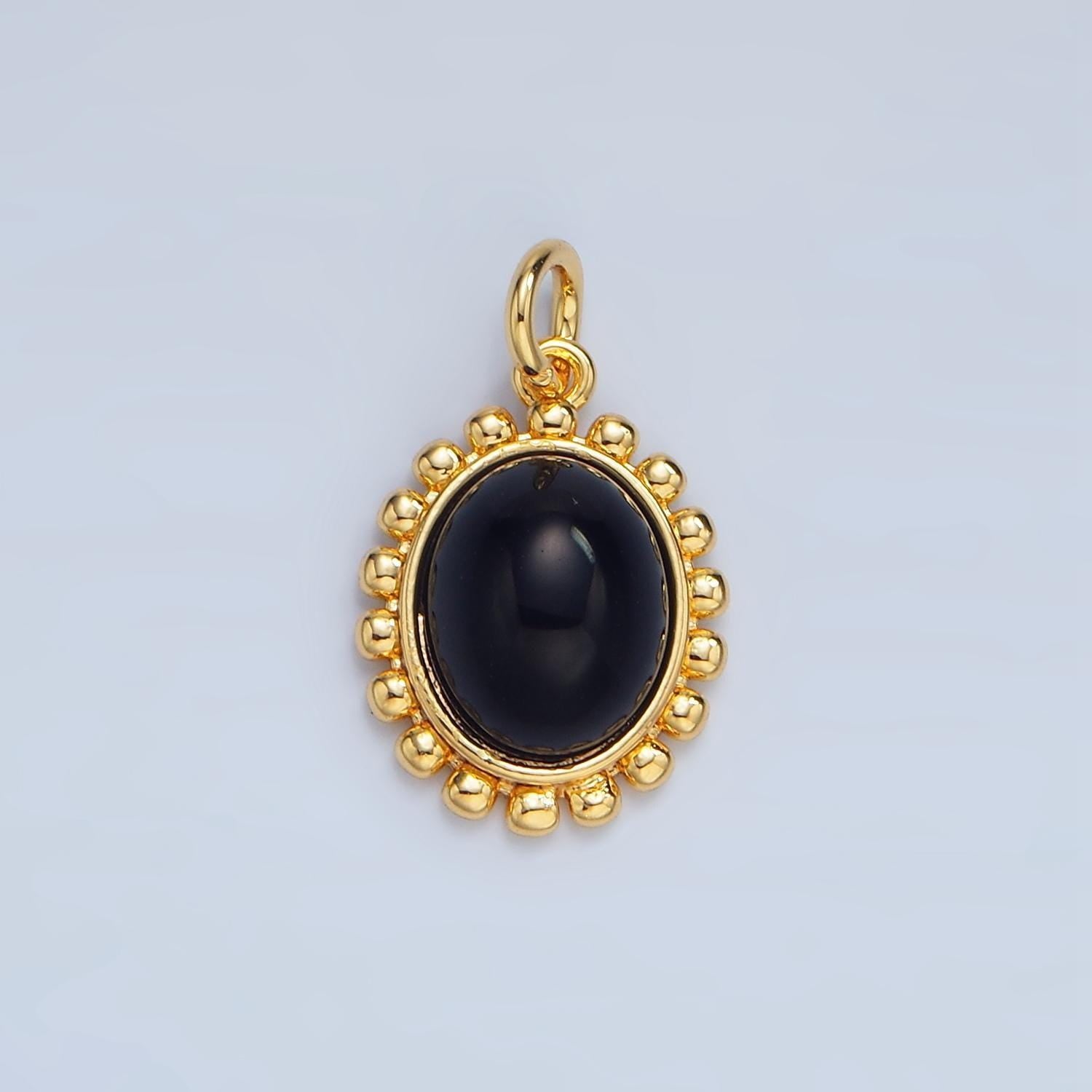 Minimalist gold oval black onyx gemstone 24k gold filled silver sun charm | x-899