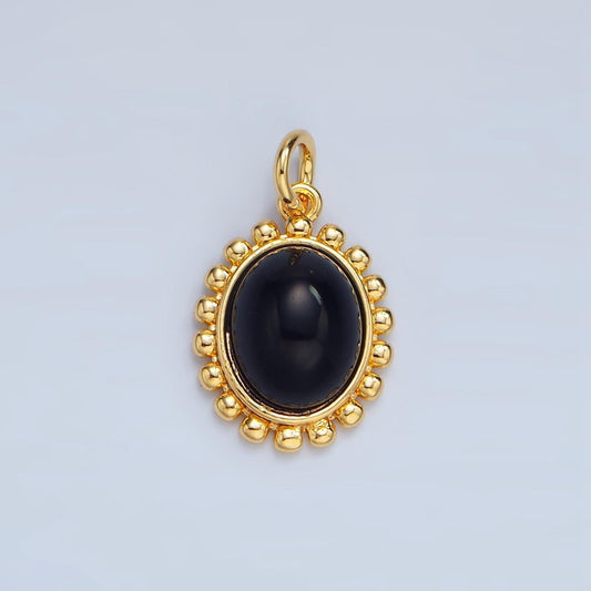 Minimalist gold oval black onyx gemstone 24k gold filled silver sun charm | x-899