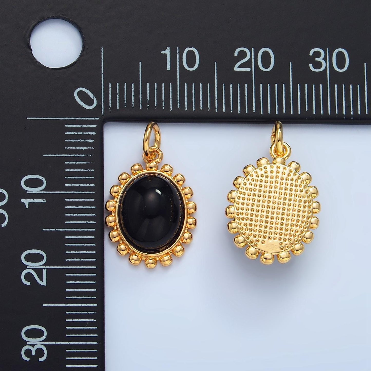 Minimalist gold oval black onyx gemstone 24k gold filled silver sun charm | x-899