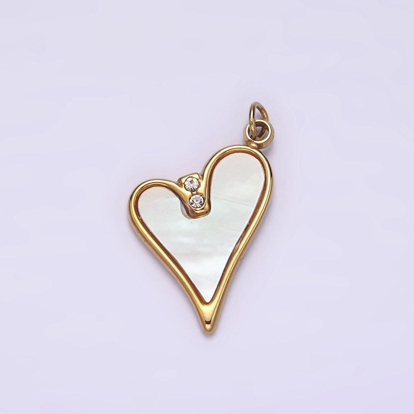 Stainless steel double clear cz shell pearl heart charm in gold & silver | p1296